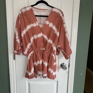 Rust, orange, tie-dye, cinch-waist, blouse,‎ size large